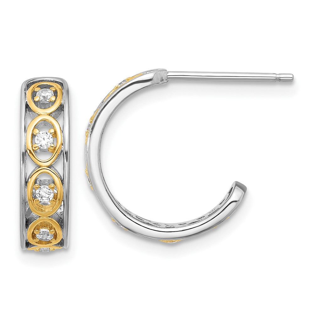 Yellow Gold-plated Sterling Silver Center CZ Post J-Hoop Earrings