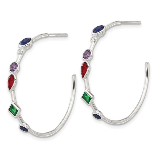Sterling Silver E-coated Multi Color CZ Post Hoop Earrings