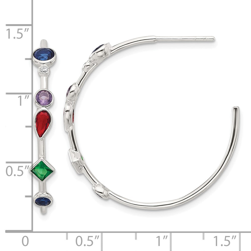 Sterling Silver E-coated Multi Color CZ Post Hoop Earrings