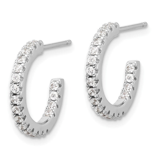 Rhodium-plated Sterling Silver CZ In Out Hoop Post Earrings