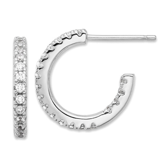 Rhodium-plated Sterling Silver CZ In Out Hoop Post Earrings