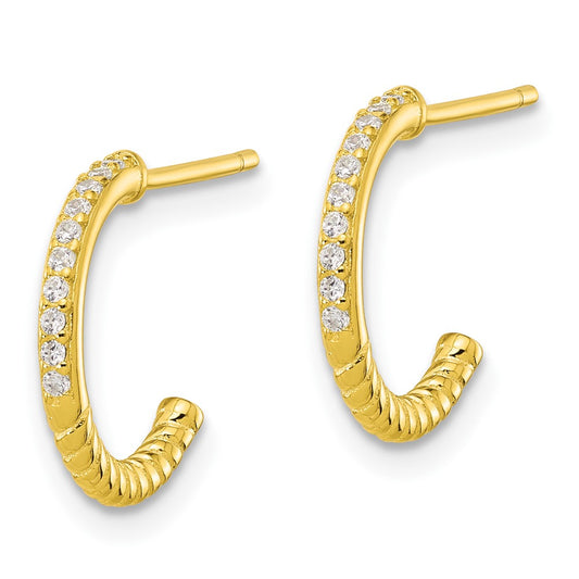Yellow Gold-plated Sterling Silver CZ J-Hoop Post Earrings