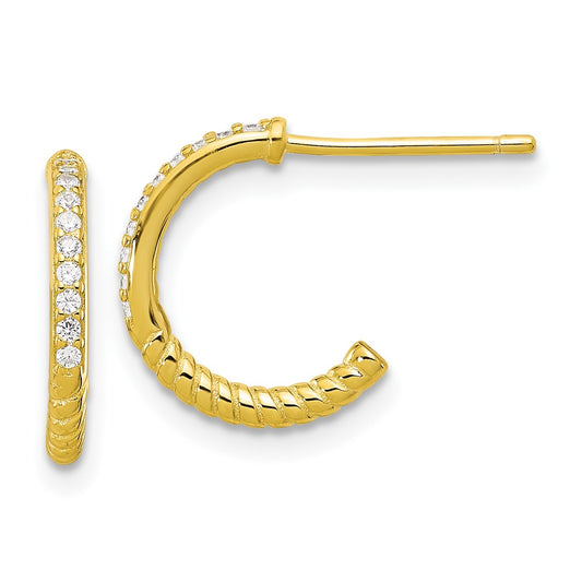 Yellow Gold-plated Sterling Silver CZ J-Hoop Post Earrings