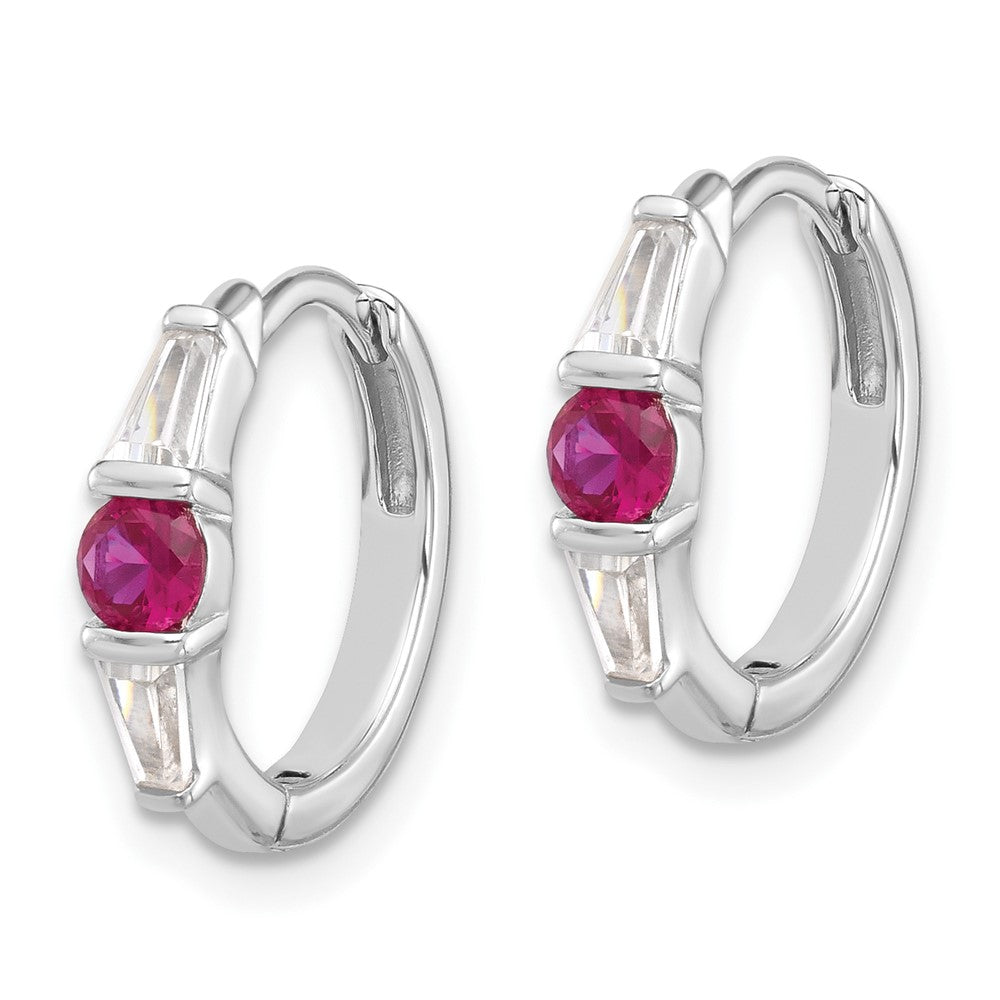 Rhodium-plated Sterling Silver Red White CZ Hinged Hoop Earrings