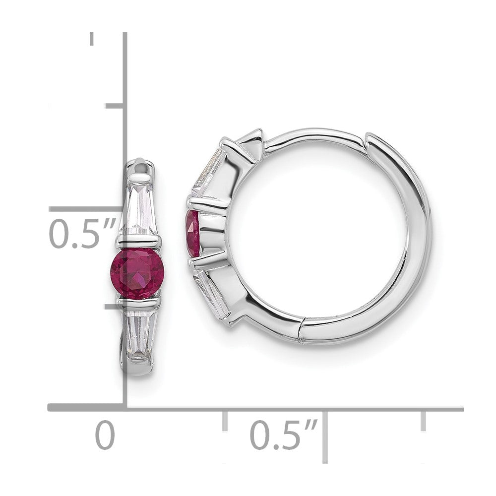 Rhodium-plated Sterling Silver Red White CZ Hinged Hoop Earrings