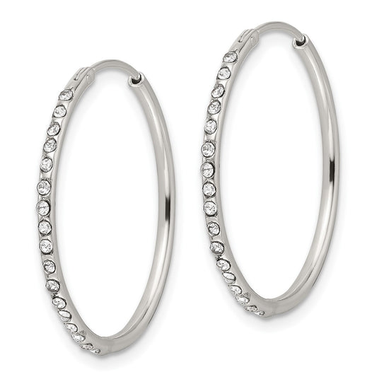 Sterling Silver Polished CZ Medium Round Endless Hoop Earrings