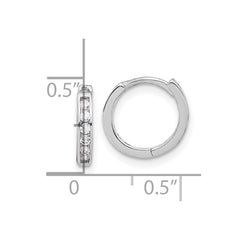 Rhodium-plated Sterling Silver 2mm CZ Hinged Hoop Earrings