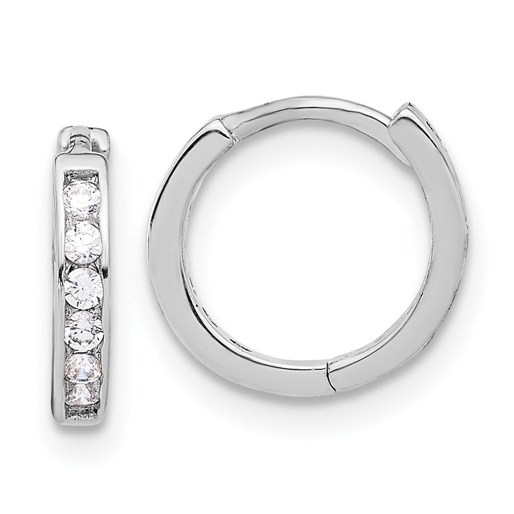 Rhodium-plated Sterling Silver 2mm CZ Hinged Hoop Earrings