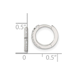 Sterling Silver E-Coating Polished CZ Hinged Hoop Earrings