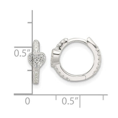 Sterling Silver E-Coating Fancy CZ Heart Hinged Hoop Earrings