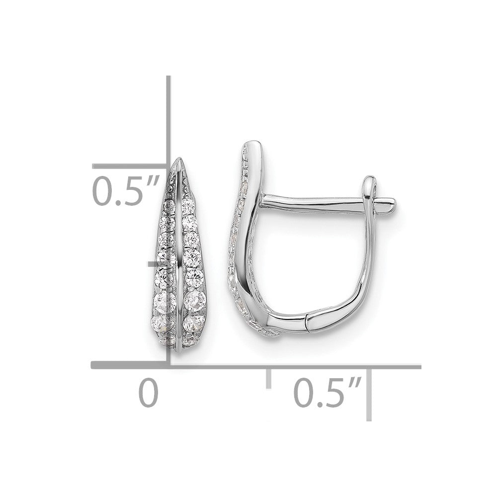 Rhodium-plated Sterling Silver CZ Leaf Hinged Hoop Earrings