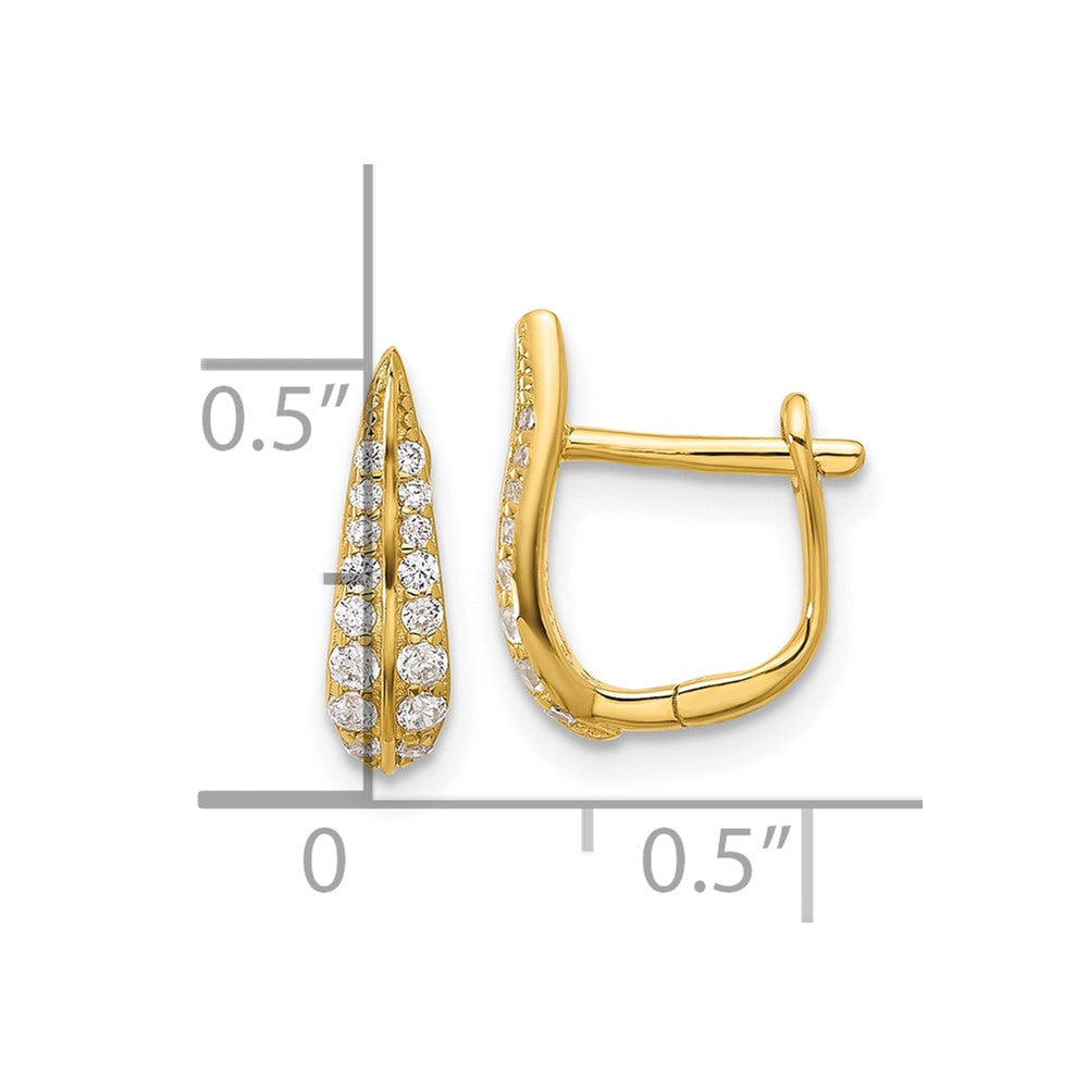 Yellow Gold-plated Sterling Silver CZ Leaf Hinged Hoop Earrings