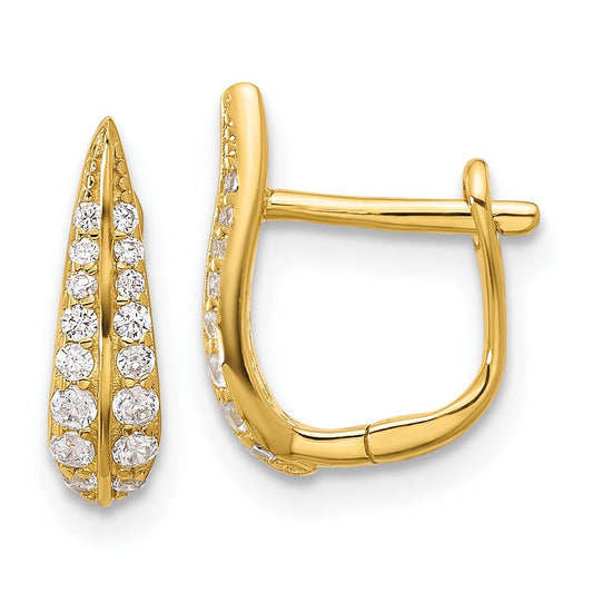 Yellow Gold-plated Sterling Silver CZ Leaf Hinged Hoop Earrings