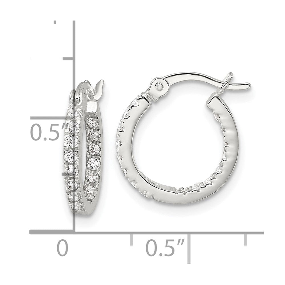 Sterling Silver Polished CZ In Out Round Hoop Earrings