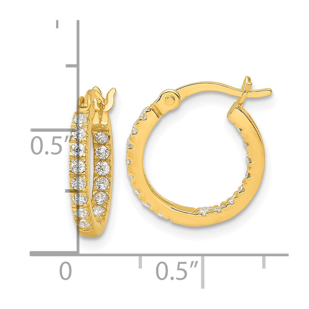 Yellow Gold-plated Sterling Silver Polished In Out CZ Round Hoop Earrings