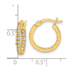 Yellow Gold-plated Sterling Silver Polished In Out CZ Round Hoop Earrings