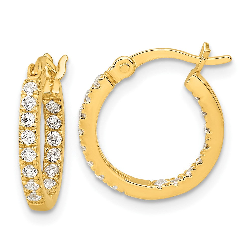 Yellow Gold-plated Sterling Silver Polished In Out CZ Round Hoop Earrings