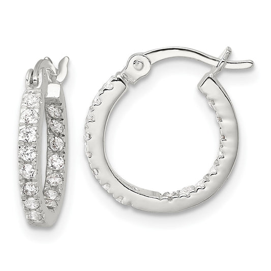 Sterling Silver Polished CZ In Out Round Hoop Earrings