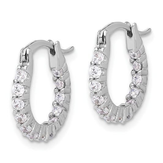 Rhodium-plated Sterling Silver 2mm CZ In Out Hoop Earrings