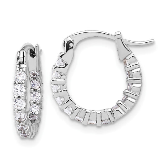 Rhodium-plated Sterling Silver 2mm CZ In Out Hoop Earrings