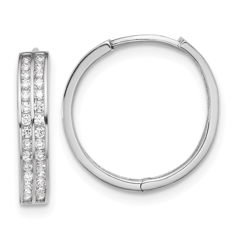 Rhodium-plated Sterling Silver 2 Row CZ Hinged Hoop Earrings