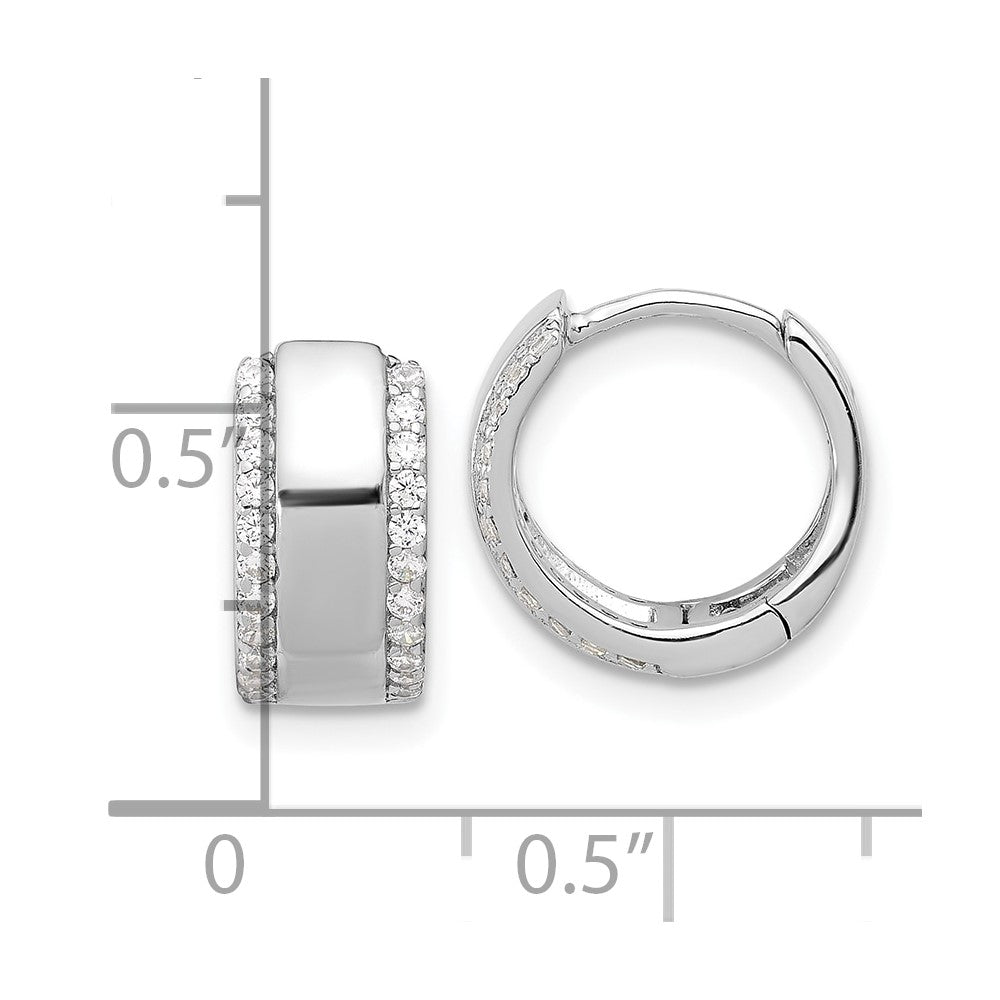 Rhodium-plated Sterling Silver CZ Edge 6.5mm Hinged Hoop Earrings