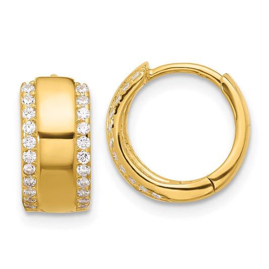 Yellow Gold-plated Sterling Silver CZ Edge 6.5mm Hinged Hoop Earrings