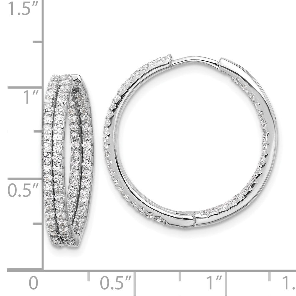 Rhodium-plated Sterling Silver Double Row CZ In and Out Hoop Earrings