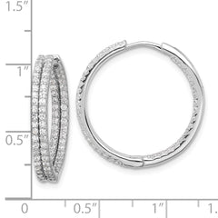 Rhodium-plated Sterling Silver Double Row CZ In and Out Hoop Earrings