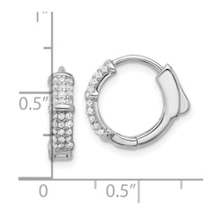 Rhodium-plated Sterling Silver 4mm CZ Hinged Huggie Hoop Earrings