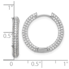 Rhodium-plated Sterling Silver Micro Pave CZ 3mm Hinged Hoop Earrings
