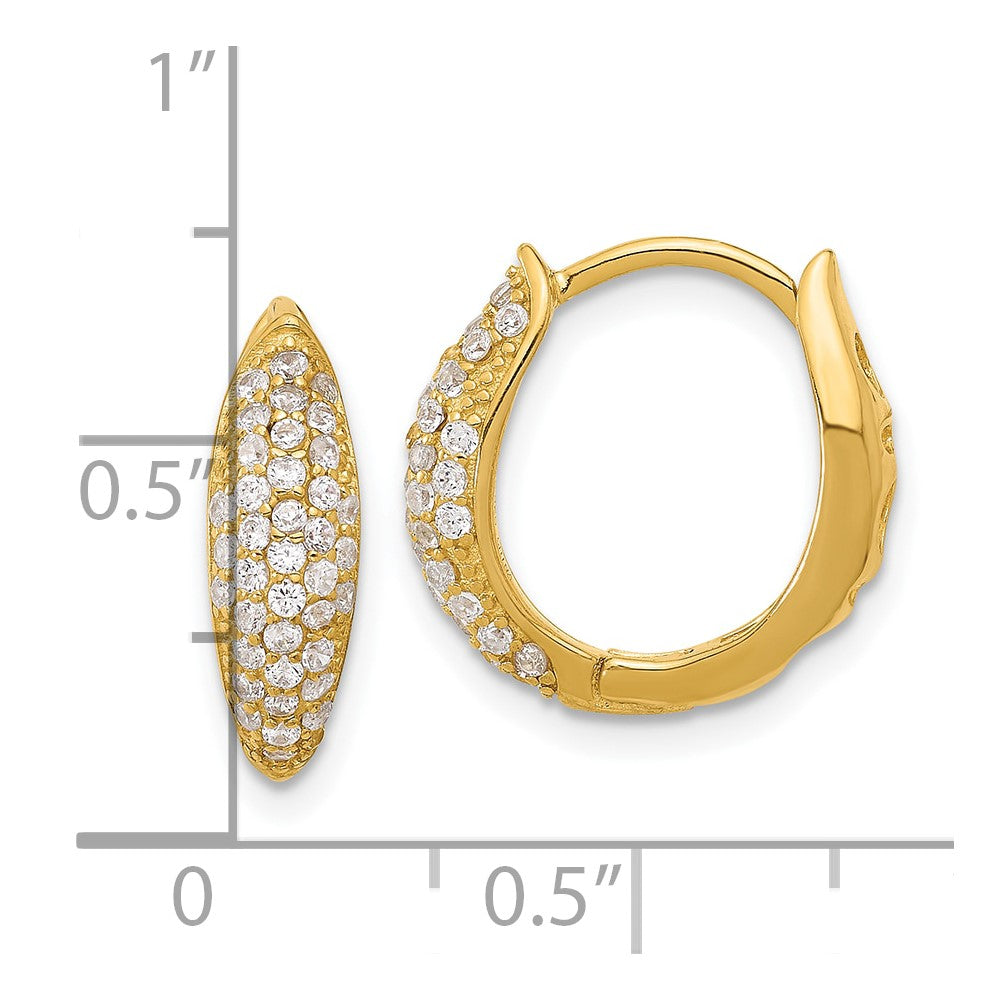 Yellow Gold-plated Sterling Silver Pave CZ Hinged Huggie Hoop Earrings