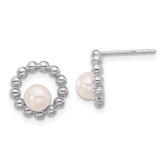 Rhodium-plated Sterling Silver 5-6mm Button White FWC Pearl Earrings