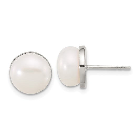 Sterling Silver Polished FWC Pearl Post Earrings