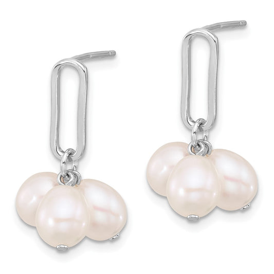 Rhodium-plated Sterling Silver 5-6mm Rice FWC Pearl Post Dangle Earrings
