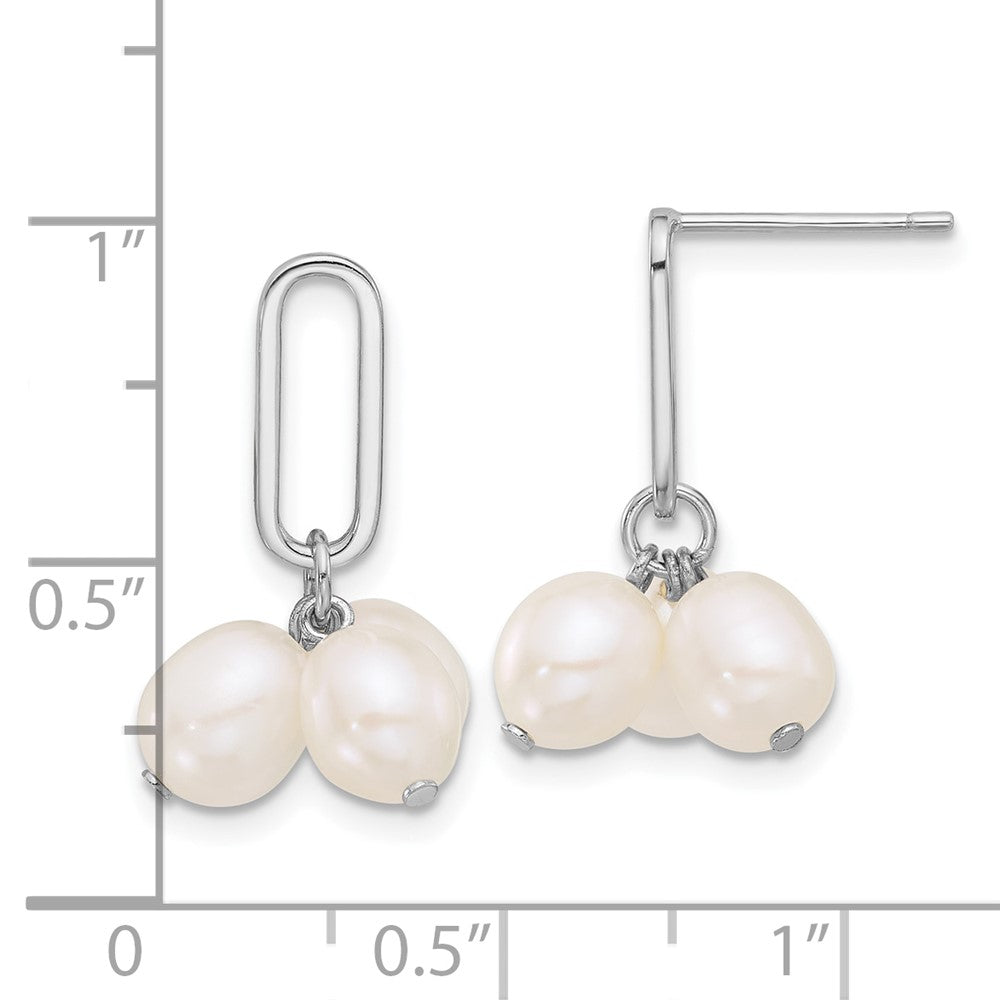 Rhodium-plated Sterling Silver 5-6mm Rice FWC Pearl Post Dangle Earrings