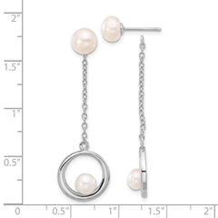 Rhodium-plated Sterling Silver 5-7mm FWC Pearl Post Dangle Earrings