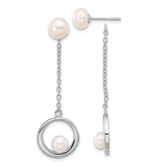 Rhodium-plated Sterling Silver 5-7mm FWC Pearl Post Dangle Earrings