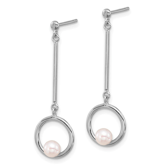 Rhodium-plated Sterling Silver 4-4.5mm FWC Pearl CZ Dangle Earrings