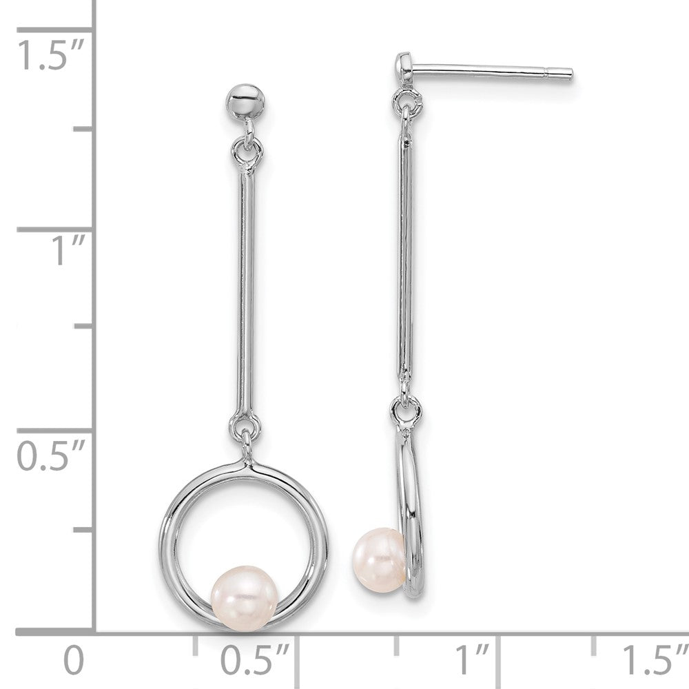 Rhodium-plated Sterling Silver 4-4.5mm FWC Pearl CZ Dangle Earrings