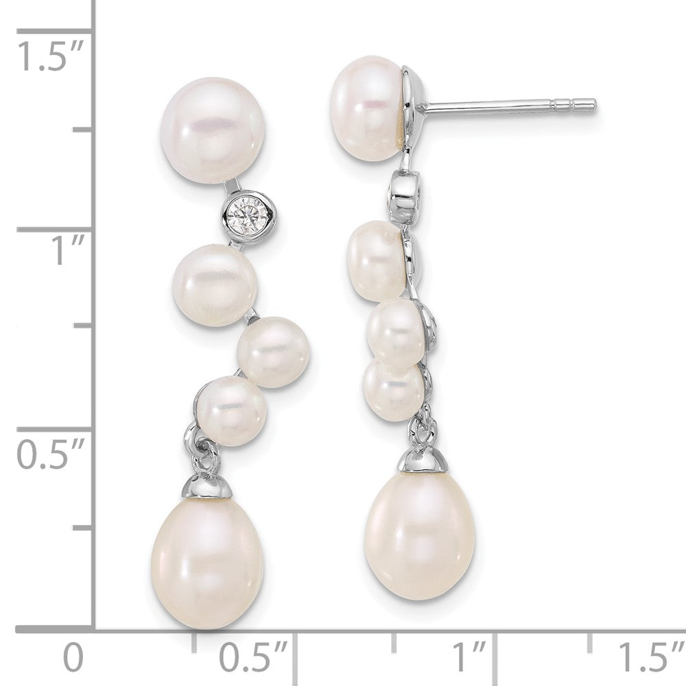 Rhodium-plated Sterling Silver FWC Pearl CZ Post Dangle Earrings