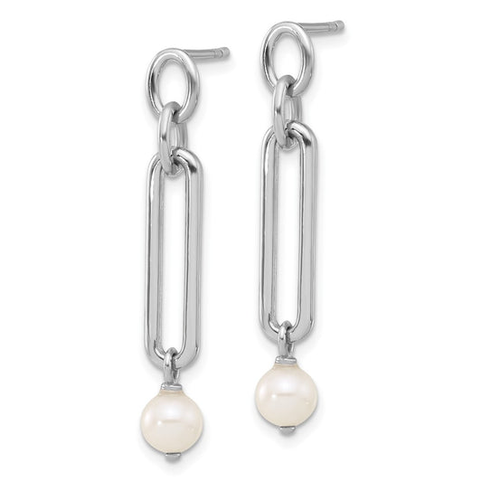 Rhodium-plated Sterling Silver Link with FWC Pearl Dangle Earrings