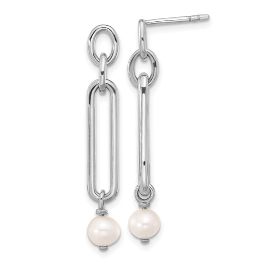 Rhodium-plated Sterling Silver Link with FWC Pearl Dangle Earrings