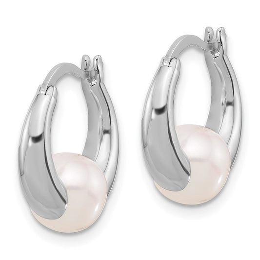 Rhodium-plated Sterling Silver 7.5-8mm FWC Pearl Hoop Earrings
