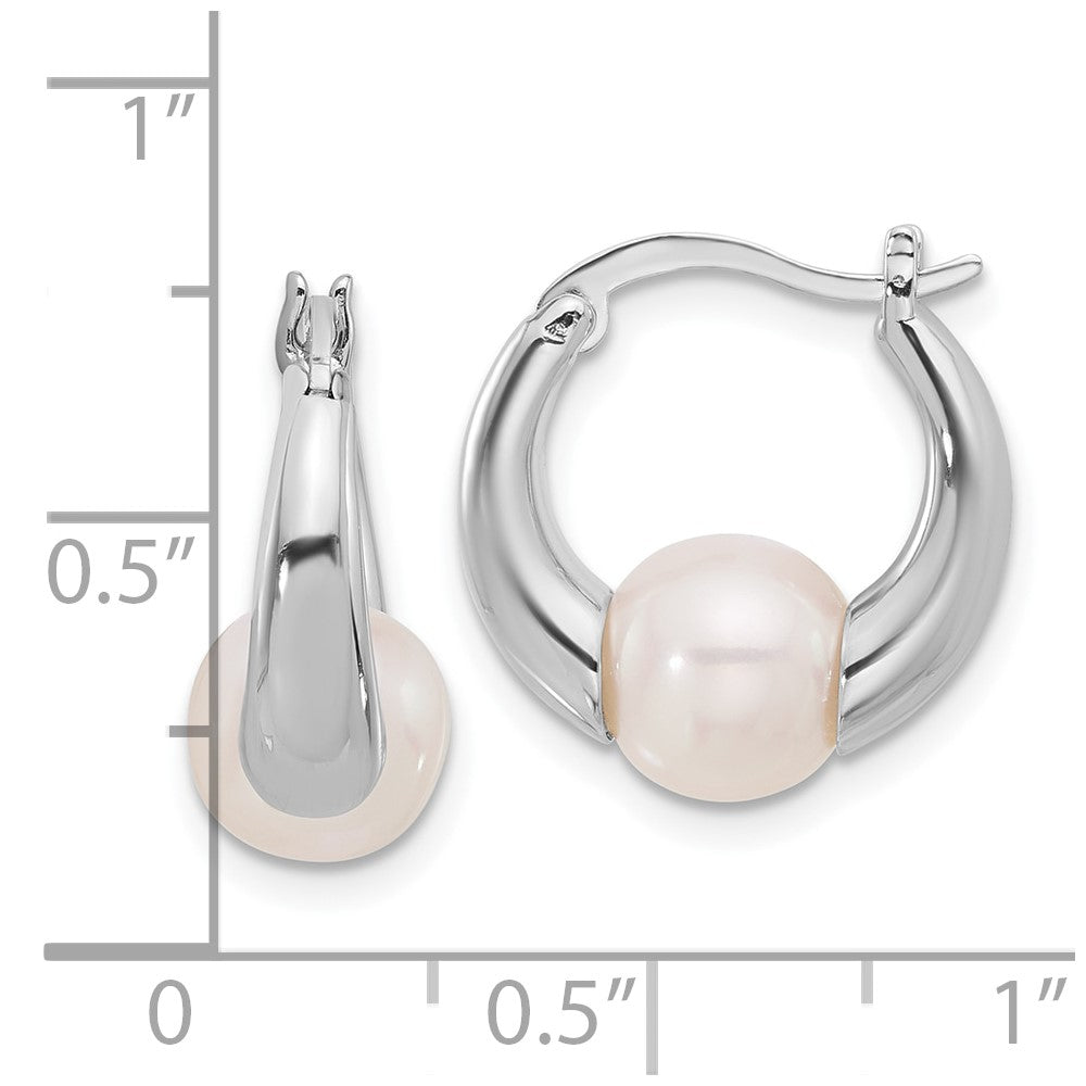 Rhodium-plated Sterling Silver 7.5-8mm FWC Pearl Hoop Earrings