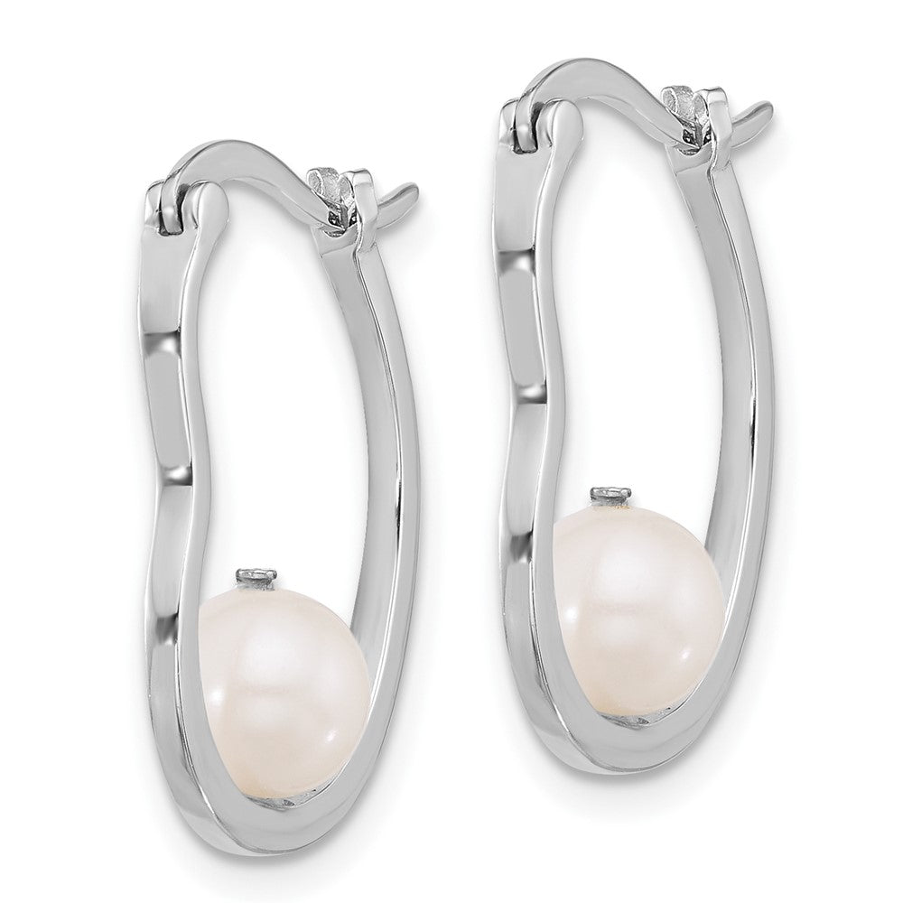 Rhodium-plated Sterling Silver 6.5-7mm FWC Pearl Heart Hoop Earrings