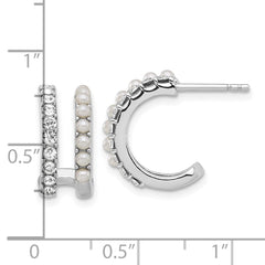 Rhodium-plated Silver FWC Pearl & Crystal Post Double Hoop Post Earrings