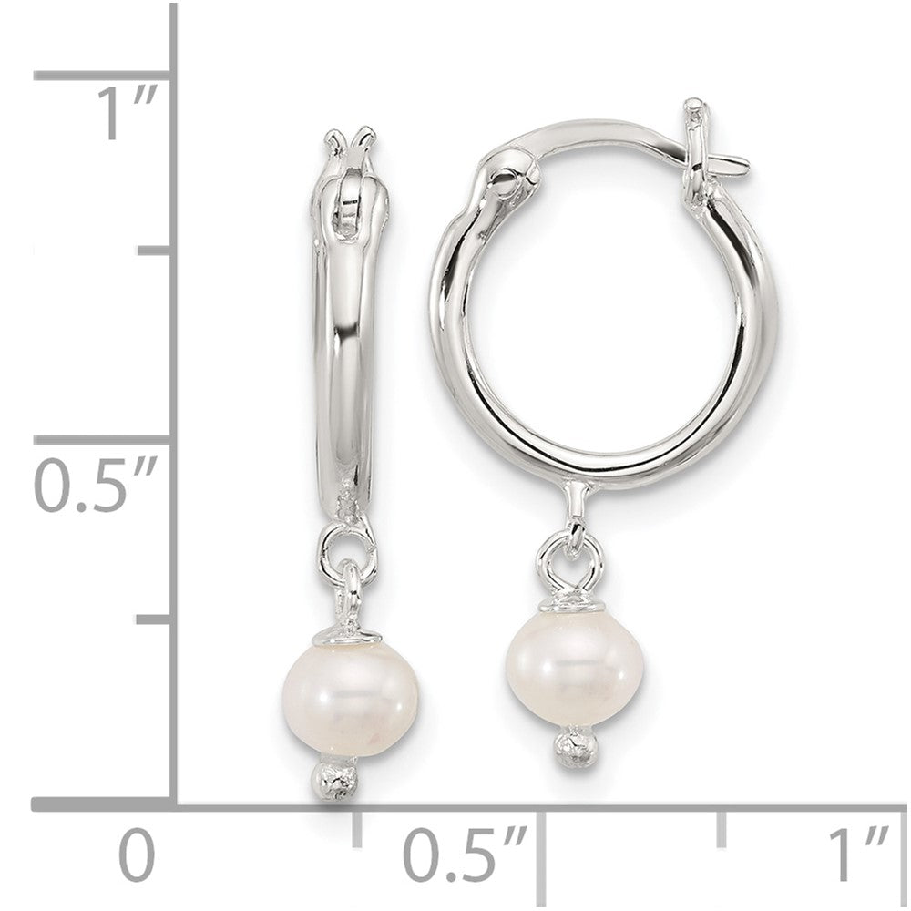 Sterling Silver Polished FWC Pearl Dangle Hoop Earrings