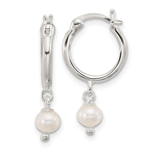 Sterling Silver Polished FWC Pearl Dangle Hoop Earrings