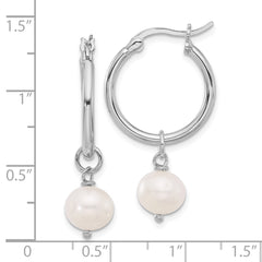 Rhodium-plated Silver FWC Pearl Dangle Hoop Earrings